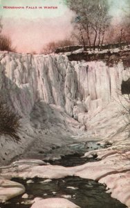 Vintage Postcard 1913 Minnehaha Falls In Winter Frozen Waterfall V. O. Hammon