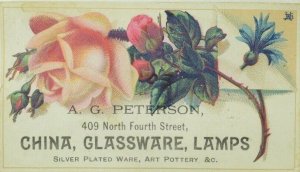 1880's A. G. Peterson China, Glassware, Lamps Victorian Trade Card P114