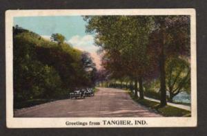 IN Greetings from TANGIER INDIANA Postcard Old Cars PC