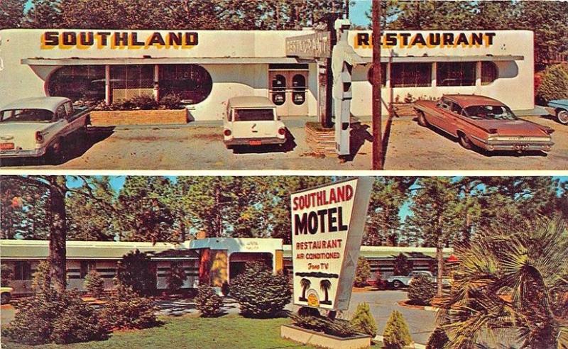 Walterboro SC Southland Motel & Drive-In Restaurant Old Cars Postcard 