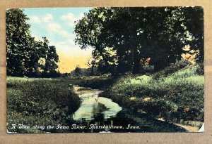 VINTAGE 1911 USED .01 POSTCARD -VIEW ALONG THE IOWA RIVER, MARSHALLTOWN, IOWA