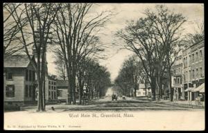 West Main Street, Greenfield, MA. Undivided back postcard mailed 1905