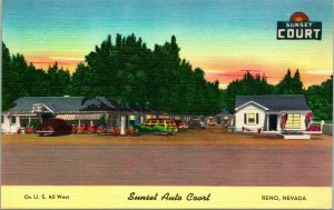 Sunset Auto Court Reno Nevada NV UNP Linen Postcard & Bus Card L5