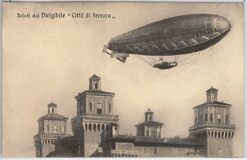 42380  CARTOLINA d'Epoca -  SALUTI DAL  DIRIGIBILE Città di Ferrara 1914