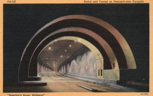 Vintage Postcard 1920's View At Night Sodium Vapor Lights The Tunnel Roadway