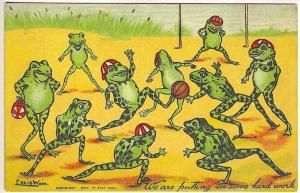 Louis Wain Soccer Frogs Signed Vintage Postcard