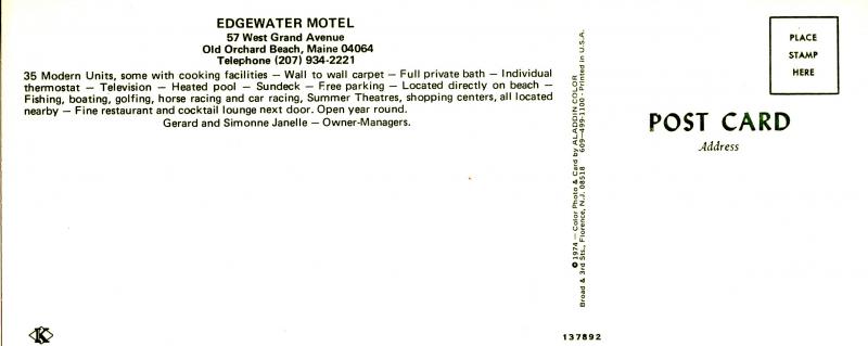 ME - Old Orchard Beach. Edgewater Motel (3.5 X 8.25). 