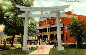 Missouri Soo Government Park Showing Japanese Torri and Park Hotel Curteich