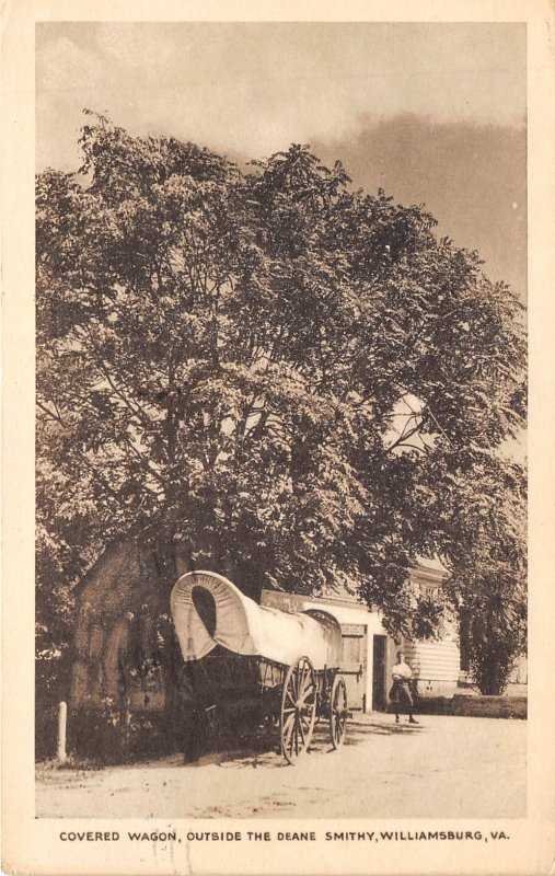 Williamsburg Virginia 1941 Postcard Covered Wagon Outside Deane Smithy