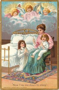 c1909 Winsch Embossed Postcard Woman & Children Pray Now I Lay Me Down to Sleep