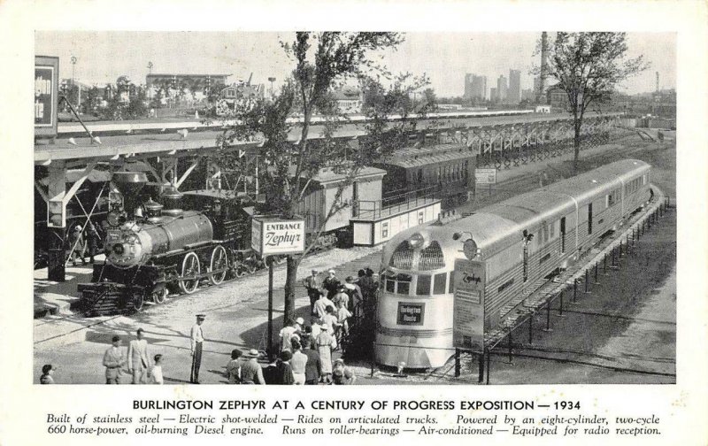 Burlington Route Zephyr Train Century of Progress Chicago 1934 Vintage Postcard 