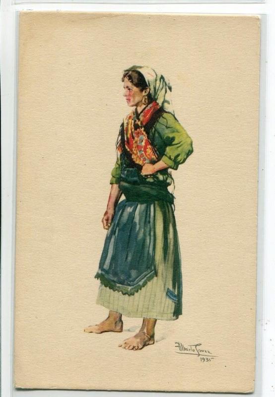 Portuguese Woman Barcelos Costume Ethnic Dress Alberto Souzz Portugal postcard