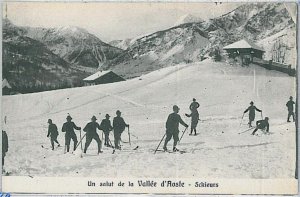 AOSTA province vintage postcard - SKIERS!-