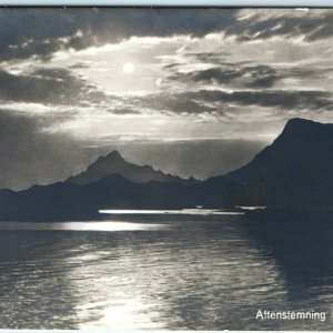 c1939 Norway RPPC Aftenstemning ved Svolvær Mountain Sea Sunset Real Photo A28