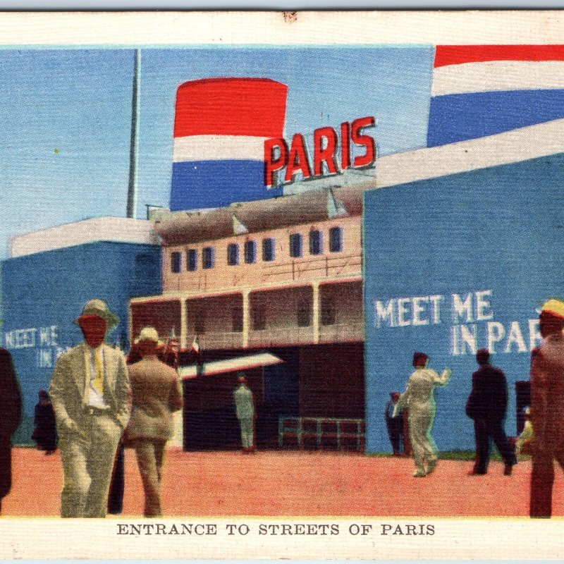 c1930s Chicago, IL Entrance Paris Streets World's Fair Linen Postcard  Sign A89
