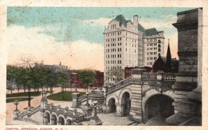 Vintage Postcard 1920's View Of Capitol Approach Bldg. Landmark Albany New York