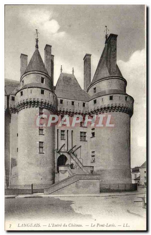 Langeais Postcard From Old (sic) of the castle drawbridge