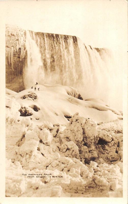 New York NY Real Photo RPPC NIAGARA FALLS c1920 Postcard WINTER People 27