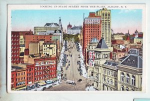 P1224 1931 birds eye view used postcard old cars bus etc st. albany new york