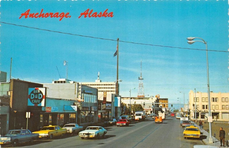 2~4X6 Postcard  Anchorage, AK Alaska BIRD'S EYE VIEW & STREET SCENE~D&D Bar~Cafe