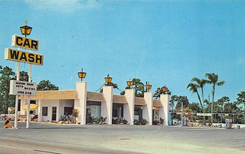 St Petersburg FL Sauers Car Wash and Gas Station Postcard