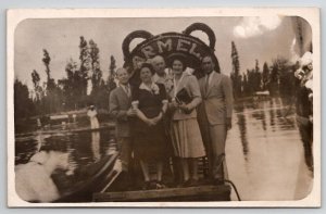 Mexico Xochimilco Tourists On Floral Gondolas Real Photo Postcard C36