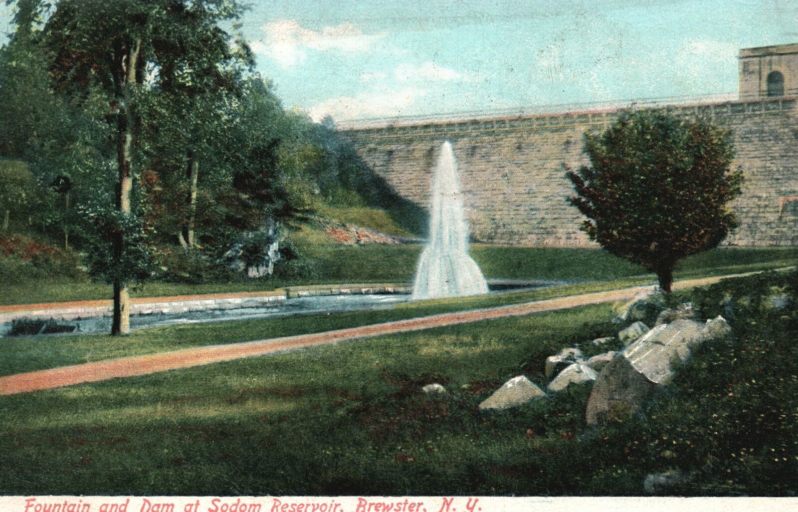 Vintage Postcard 1907 Fountain & Dam at Sodom Reservoir Brewster New