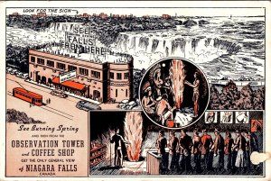 Niagara Falls Ontario See Burning Spring Observation Tower Vintage Postcard