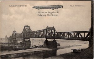 Zeppelin over Duisburg New Rhine Bridge Postcard W19