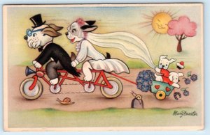 BRIDE & GROOM Dressed Dogs Anthropomorphic MARY DAESTER Artist 1953 Postcard