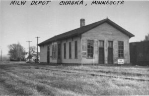 J17/ Chaska Minnesota RPPC Postcard c1950s Milwaukee Railroad Depot 11