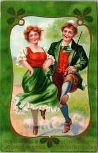 Couple Dancing the Irish Breakdown St Patricks Day c1910 Vintage Postcard R62