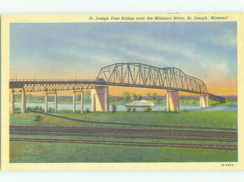 Unused Linen BRIDGE SCENE St. Joseph Missouri MO HQ9893