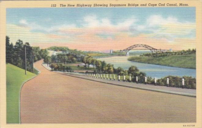 Massachusetts Cape Cod New Highway Showing Sagamore Bridge and Cape Cod Canal...