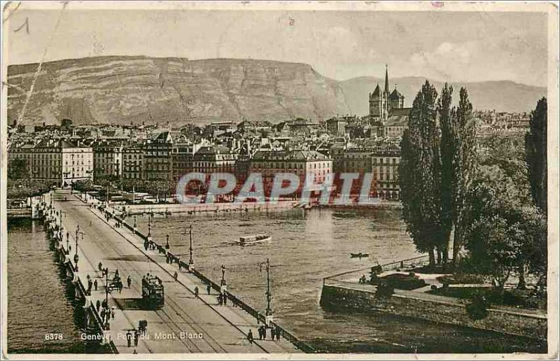 Old Postcard Geneva Mont Blanc Bridge