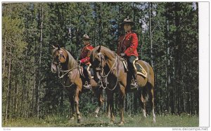 Two Members of Royal Canadian Mounted Police, Horseback, Colorful Canadian Sc...