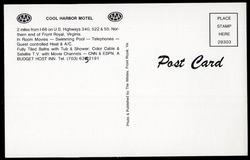 Virginia FRONT ROYAL Cool Harbor Motel 2 miles from I-66 US Highway 340 - Chrome