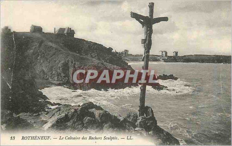 Postcard Old Rotheneuf Calvary of Christ Rocks Sculptes