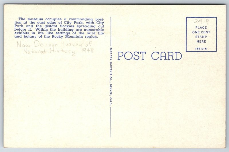 Denver Colorado~Museum Of Natural History Bldg & Pool Scene~Vtg Linen Postcard