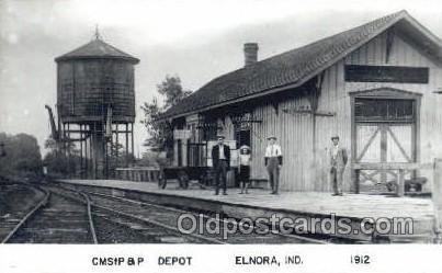 CMST P an P Depot, Elnora, IN, USA Kodak Real Photo Paper Train Railroad Stat...