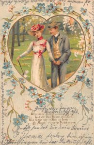 Romance Love 1904 Forget-me-not Flowers Poem Couple Walk Passepartout postcard