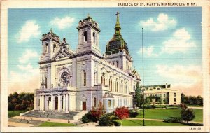 Historic Basilica Of St Marys Downtown Minneapolis Minnesota Linen Postcard 