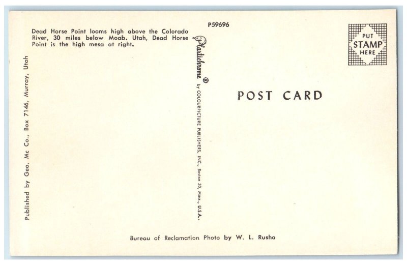 c1960's Dead Horse Point Looms Colorado River Moab Utah UT Unposted Postcard