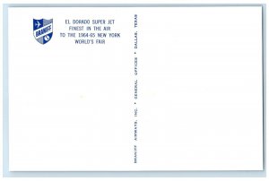 c1960 El Dorado Super Jet Braniff World's Fair New York Dallas Texas TX Postcard