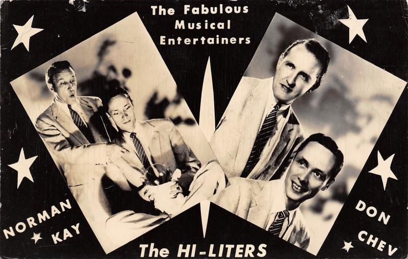 Musical Entertainers~The Hi-Liters~Norman Kay~Don Chev~Crystal Ball~c1950 RPPC 