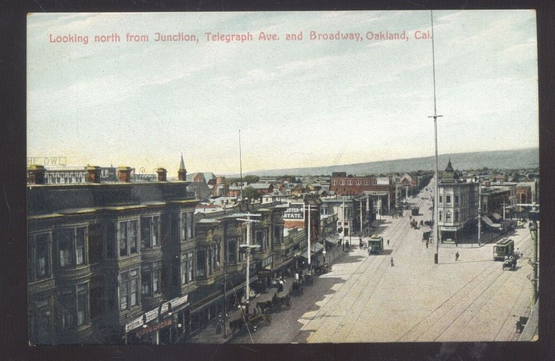 OAKLAND CALIFORNIA DOWNTOWN TELEGRAPH STREET SCENE VINTAGE POSTCARD 1908