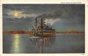 Steamboat 1937 Postcard Night Scene On Ohio River