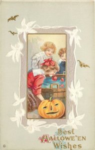 Halloween, Girls Bobbing for Apples, Jack O Lantern, Halloween,Stecher No. 345 B