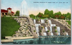 Vtg St Louis Missouri MO Electric Fountain Forest Park 1940s View Linen Postcard