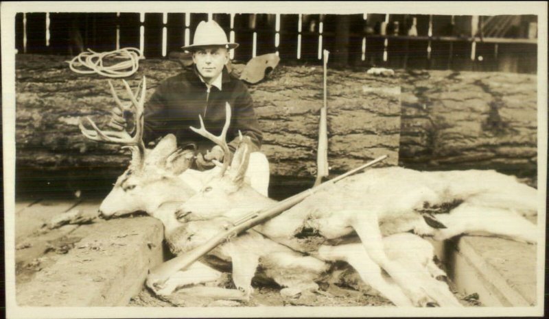 Hunting Hunter Posing Dead Deer Guns Rifles Dayville OR Written on Back RPPC